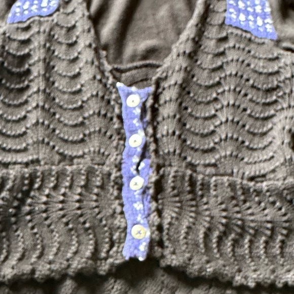 Free people cropped vneck cardigan with blue detail size XS. 100%cotton - Picture 7 of 9